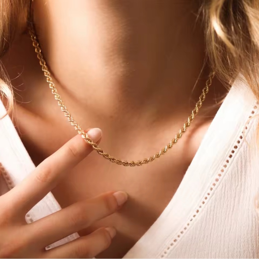 18K REAL SOLID GOLD VAPORIZED 2MM ROPE CHAIN NECKLACE
